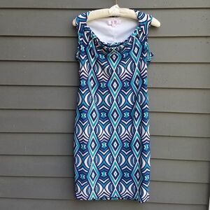 9 & Co Blue White  Geo Print Dress Size 8
